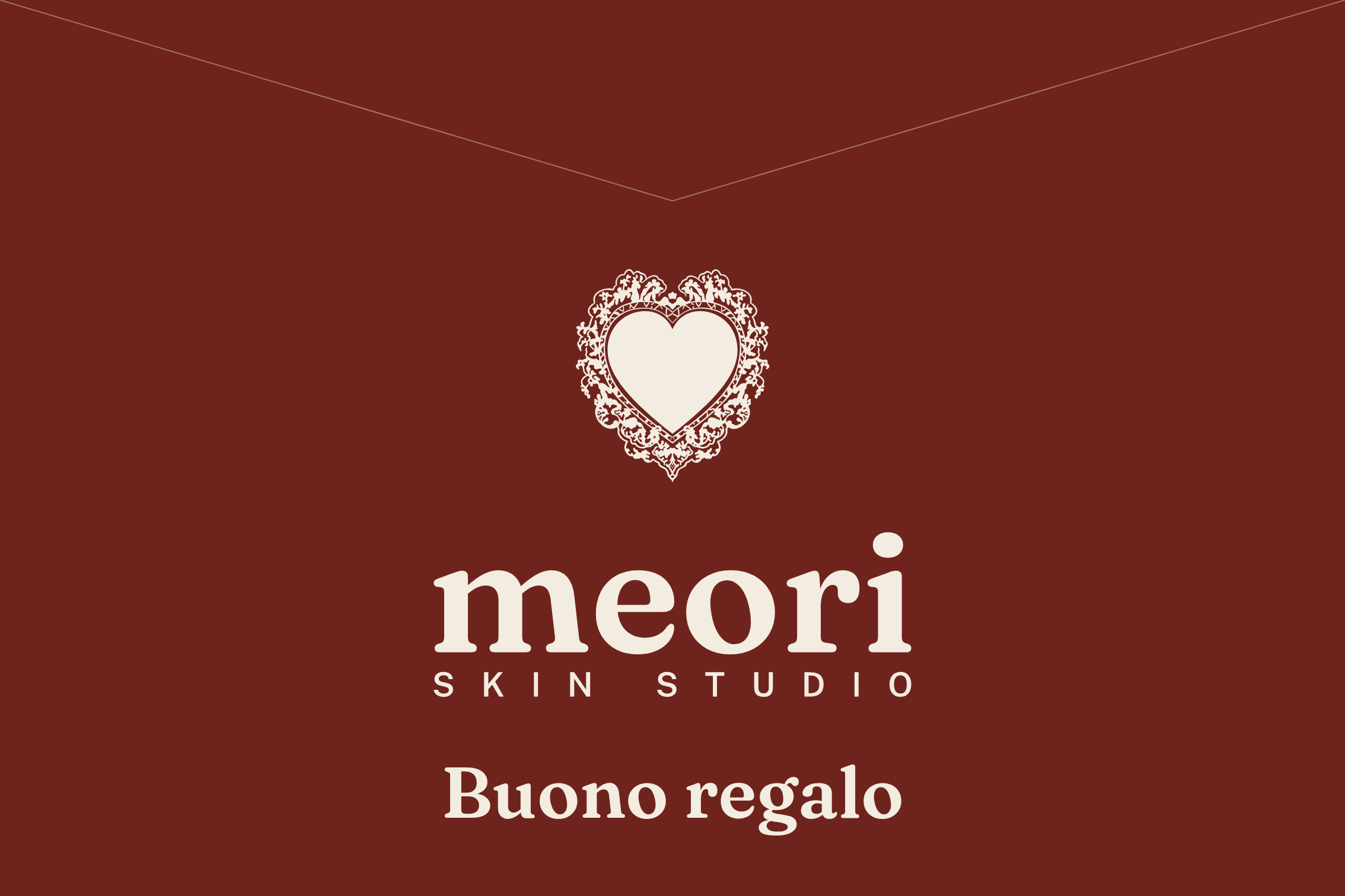 Il buono regalo di MEORI Skin Studio, con il marchio a cuore e la scritta Buono regalo