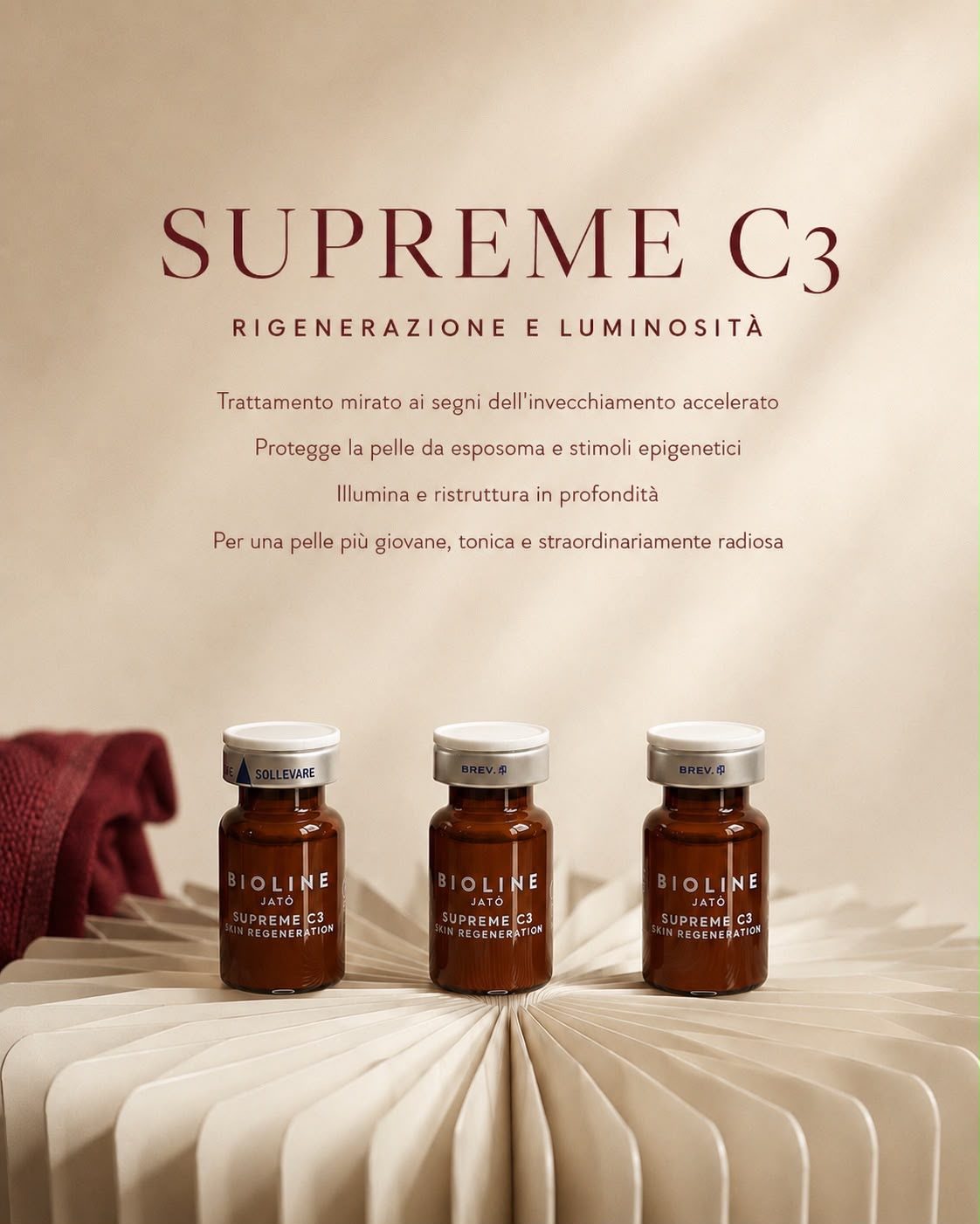 Tre flaconcini Bioline Jatò Supreme C3 per la rigenerazione della pelle